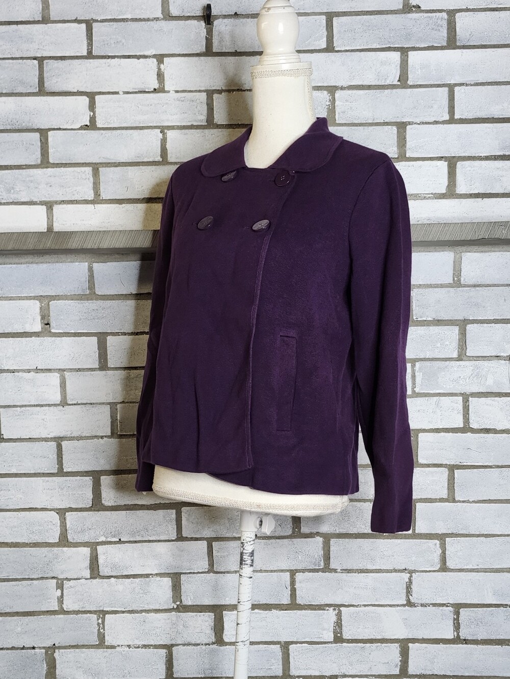 • Talbots Women’s Long Sleeve Knit Blazer Jacket Sz Small Purple Double Breasted